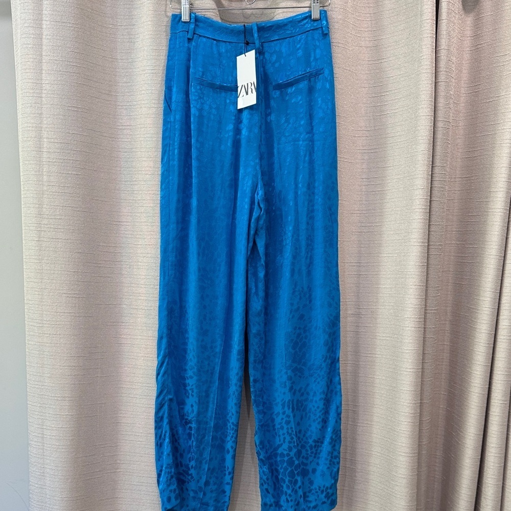 Zara Blue Patterned Satin Pants Size XS NWT - Picture 5 of 14